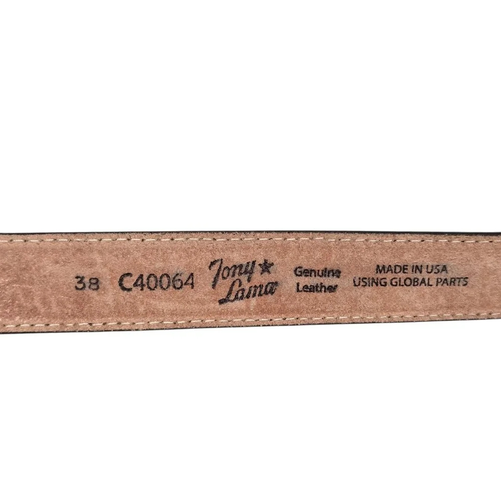 New Tony Lama Belt Mens 38 Brown Floral Tooled Leather Western Silver Buckle